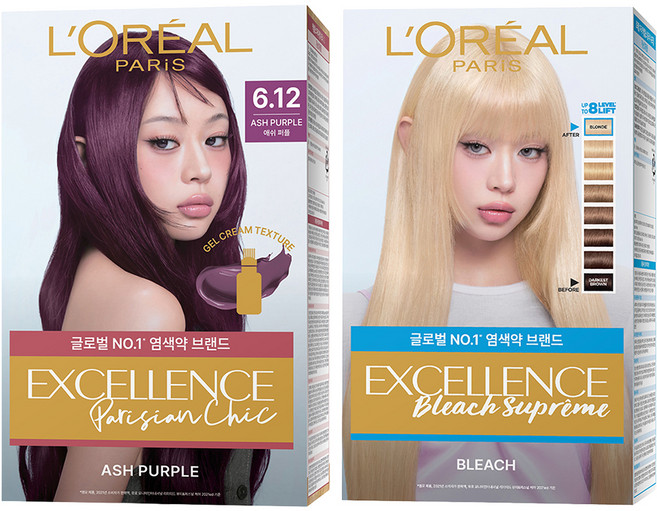 로레알파리 엑셀랑스 파리지앵 시크 라이트닝 톤업 염모제 6.12호 애쉬 퍼플 120ml + 로레알파리 엑셀랑스 블리치 슈프림 셀프 탈색 174g, 1개