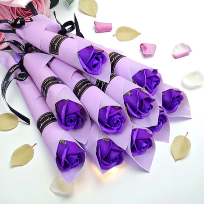아르띠콜로 조화 장미 한송이 비누꽃다발, 신비한퍼플, 10개
