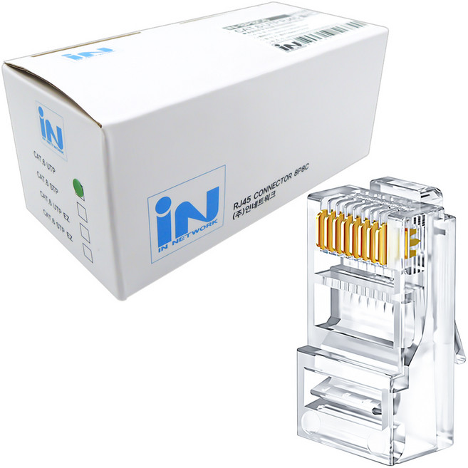 인네트워크 CAT.6 UTP 랜케이블 제작용 RJ45 8P8C 플러그 IN-8P8C6, 투명, 100개, 22.5mm
