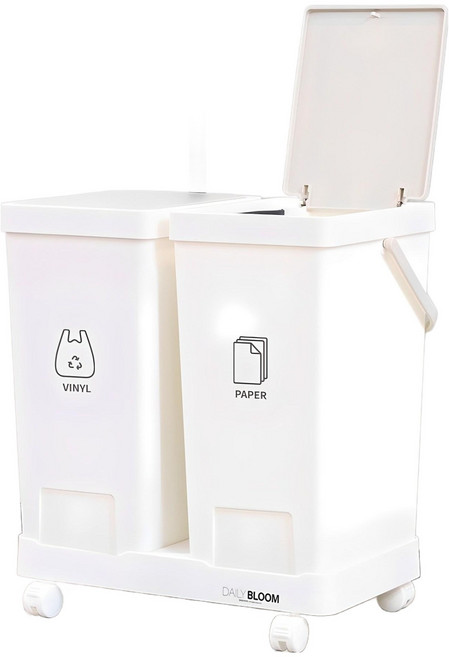 Daily Bloom 一鍵式分類垃圾桶 20L 2入組, 白色
