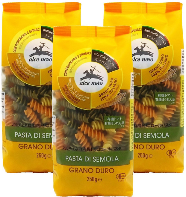 알치네로 유기농 파스타 삼색 푸질리, 250g, 3개