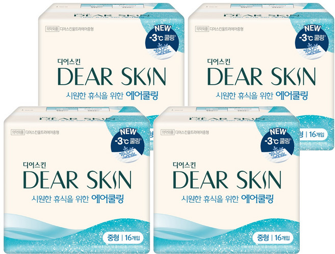 디어스킨 에어쿨링 생리대 날개형, 중형, 16개입, 4세트