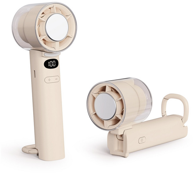 홈플래닛 100단 BLDC 급속냉각 에어컨 접이식 휴대용 선풍기 고급형 + 스트랩 증정, 베이지, E9