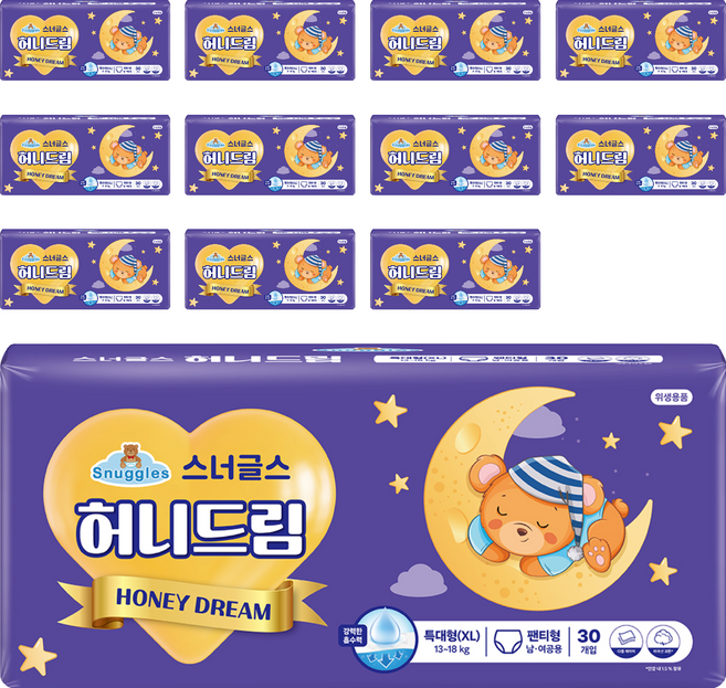 스너글스 허니드림 팬티형 기저귀 남녀공용, 특대형(XL), 360매