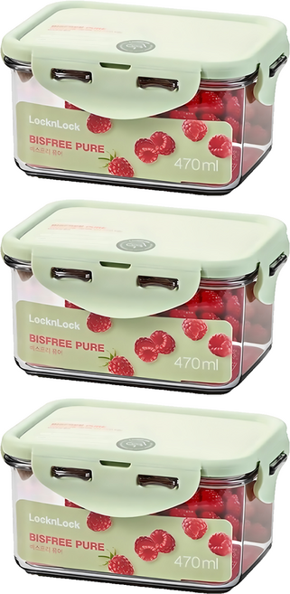 LocknLock 樂扣樂扣 Bisfree Pure 直角密封容器, 容器 + 蓋子, 3個
