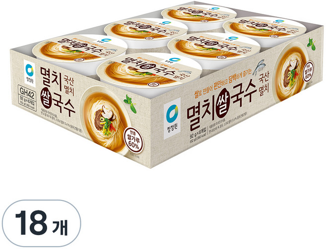 청정원 쌀로만든 멸치 컵쌀국수, 92g, 18개
