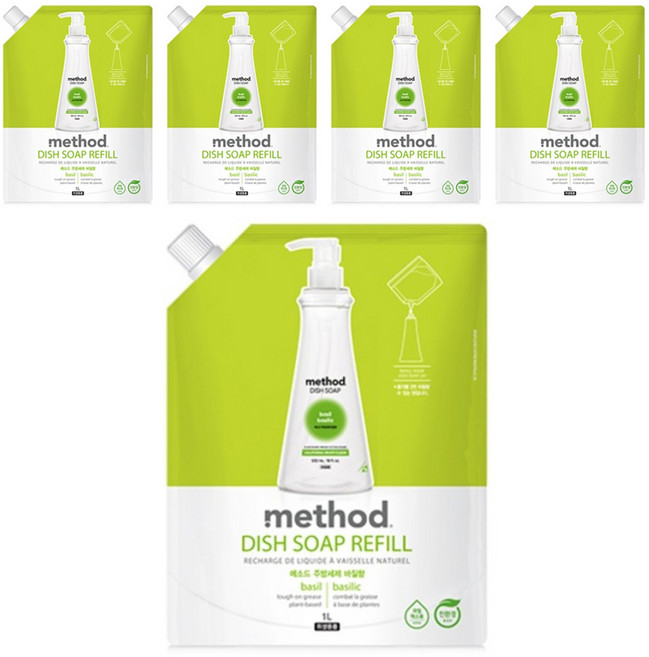 메소드 스마트 클린 주방세제 바질향 리필, 5개, 1L