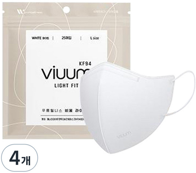 viuum 푸름웰니스 라이트핏 새부리형 마스크 대형 KF94, 25개입, 4개, 화이트