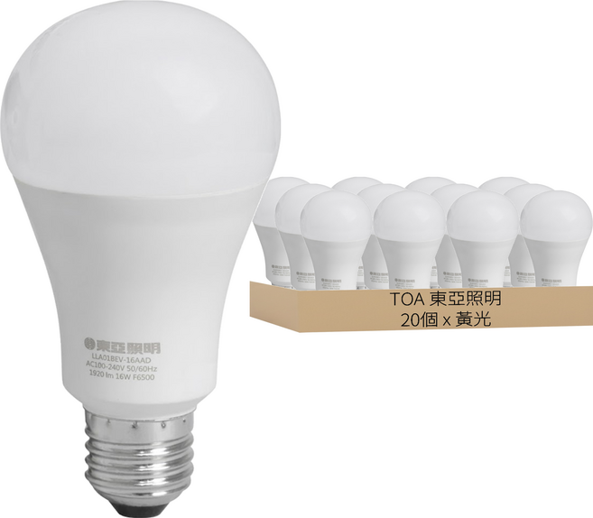 TOA 東亞照明 全電壓 LED 球泡燈 E27 13W 3000K LLA18EV-13AAL 20個, 黃光