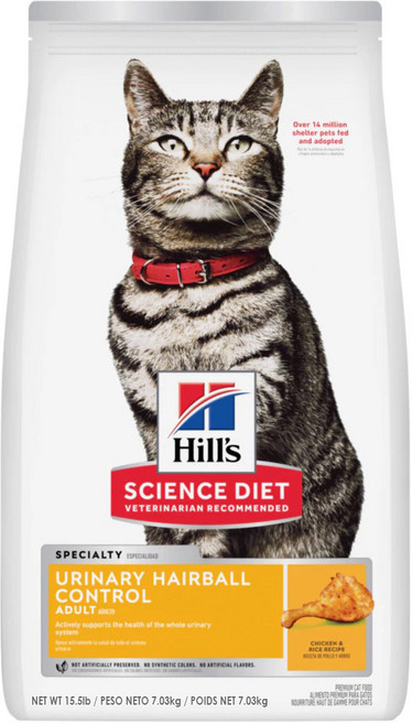 Hill's 希爾思 SCIENCE DIET 成貓 泌尿道毛球控制 乾飼料, 1袋, 7.03kg, 雞肉與米特調食譜