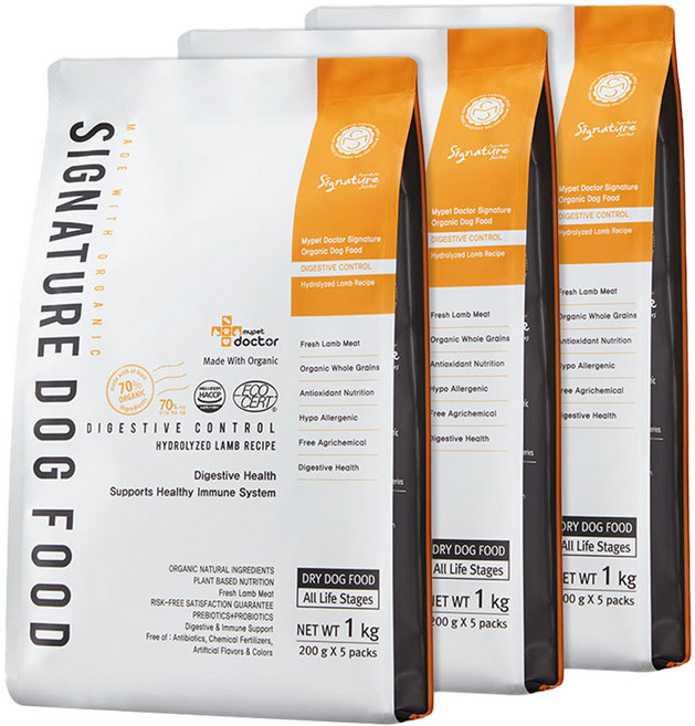 마이펫닥터 강아지 시그니처 유기농 기능성 사료, 소화+장건강, 1kg, 3개