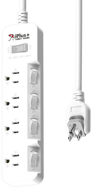 iPlus 保護傘 5切4座3P延長線, 4.5m, 白色, 1條