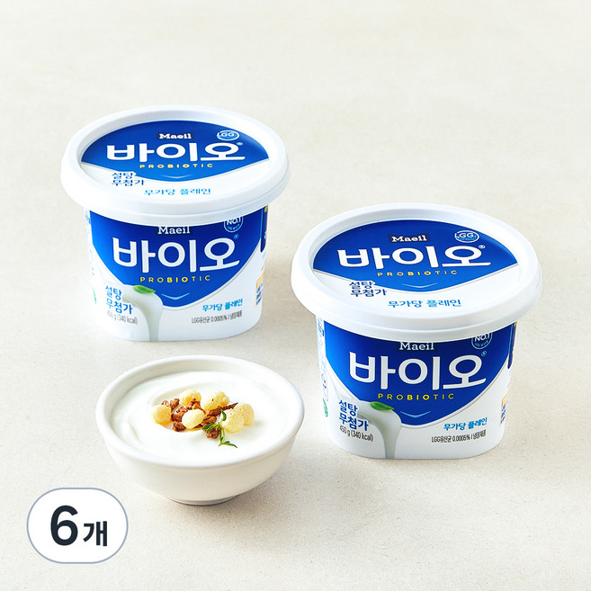 매일바이오 무가당 플레인, 450g, 6개