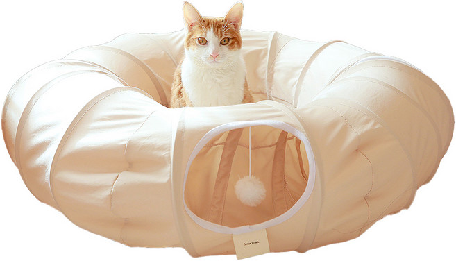 소심한호랑이 빼꼼터널 고양이 장난감, 버터크림, 1개