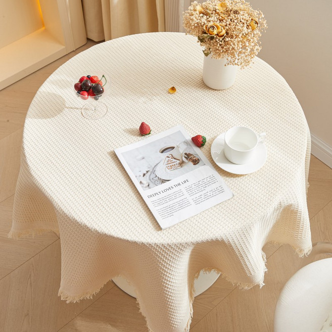 GUNU 감성 홈카페 패브릭 테이블보, 아이보리, 1개, 90 x 90 cm