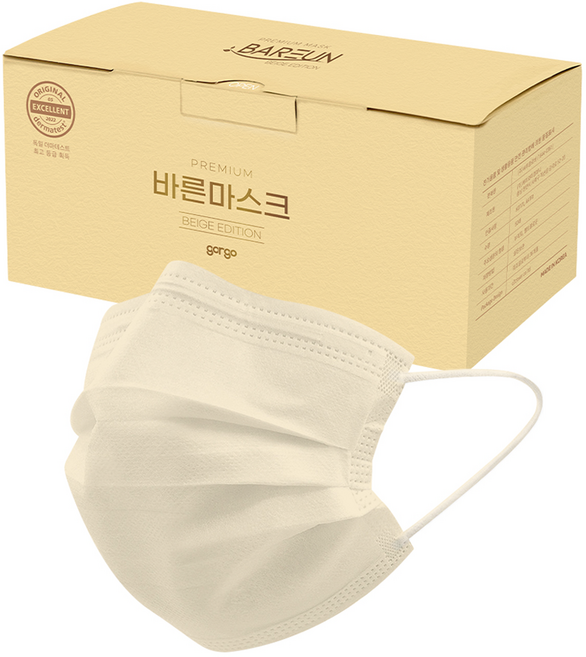 고르고 바른 마스크 대형 성인용, 50매입, 1개, 연베이지