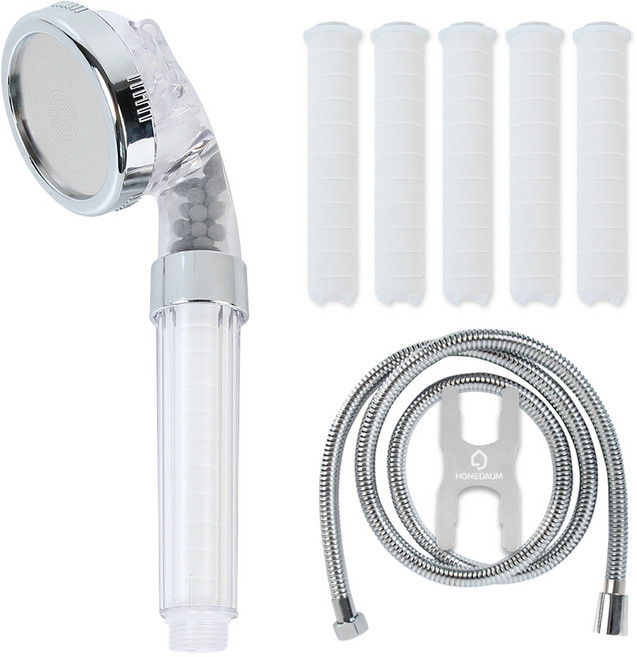 홈다움 3단조절 힐링스파 안심필터 샤워기 헤드 + 필터 5p + 1.5m 샤워호스 세트, 1개