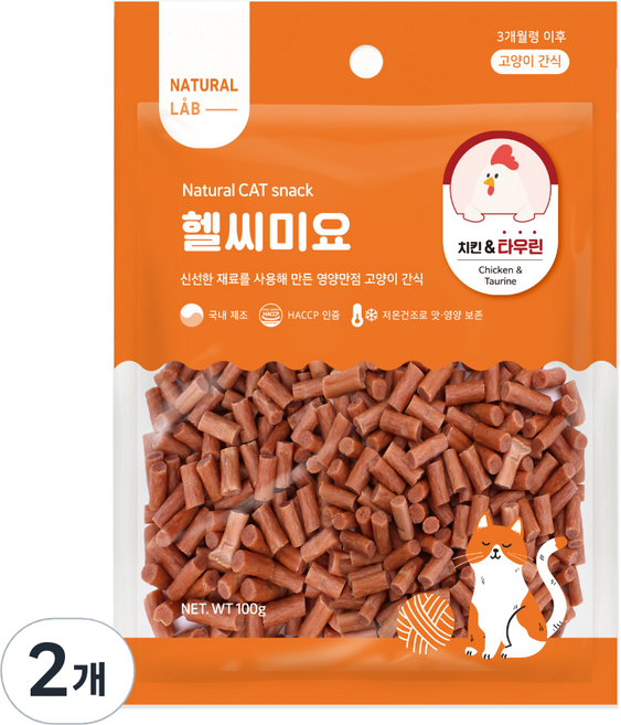 네츄럴랩 고양이 헬씨미요 간식, 혼합맛(치킨/타우린), 100g, 2개