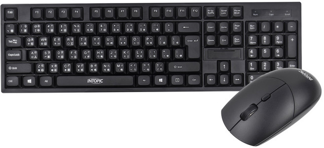 INTOPIC 廣鼎 2.4GHz 無線鍵盤滑鼠組 人體工學設計 舒適握感, KCW-955, 黑色, 一般型