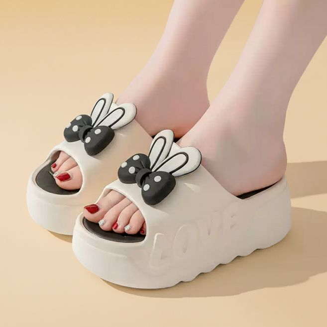 골드팡 여성용 LOVE 토끼리본 통굽 슬리퍼