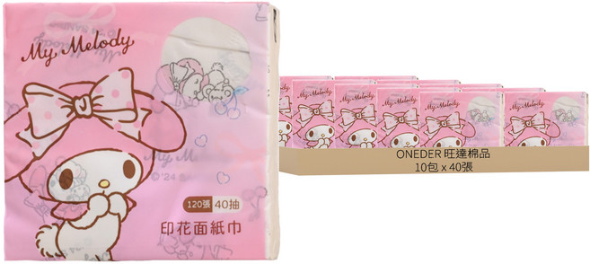 ONEDER 旺達棉品 三麗鷗家族印花紙手帕, 1入, 10包