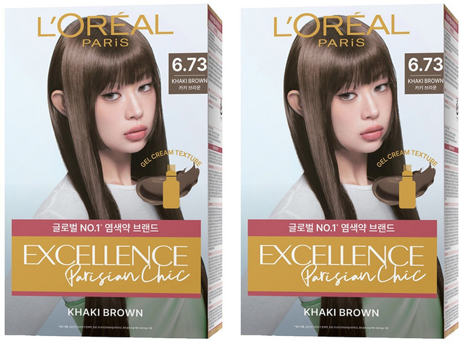 로레알파리 엑셀랑스 파리지앵 시크 라이트닝 톤업 염모제, 6.73호 카키브라운, 2개