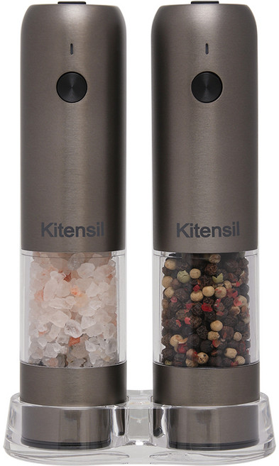 키텐실 충전식 전동 소금 후추 그라인더 메탈그레이+ 받침대 세트, 28ml, 1세트