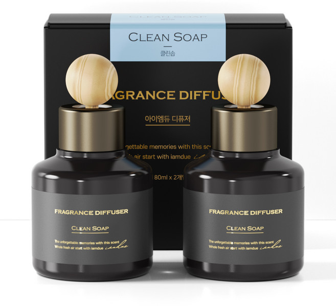 아이엠듀 퍼퓸 차량용 디퓨저 80ml 2개 + 우드볼스틱 2개 + 흡착패드 2개, 클린솝, 1세트