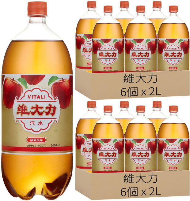 維大力 蘋果風味汽水, 2L, 12個