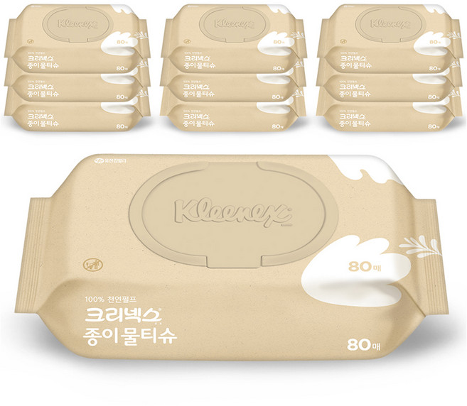 크리넥스 종이물티슈 캡형, 38g, 80매, 10개
