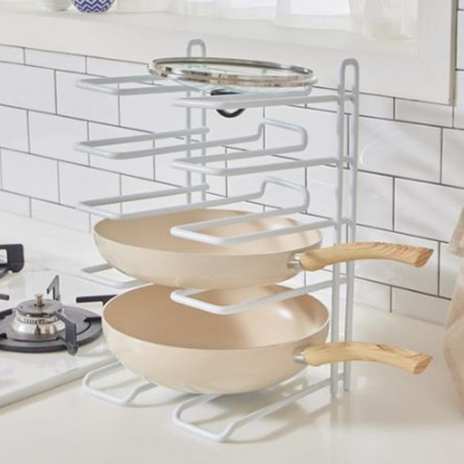 엠에스리빙 프리미엄 후라이팬 정리대 5단, 화이트