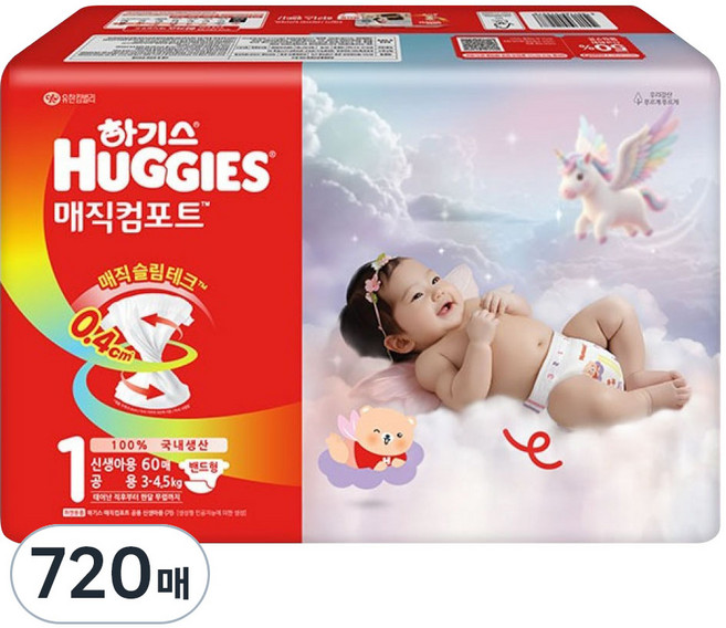 하기스 2026 매직컴포트 밴드형 기저귀 남여공용, 720매, 1단계