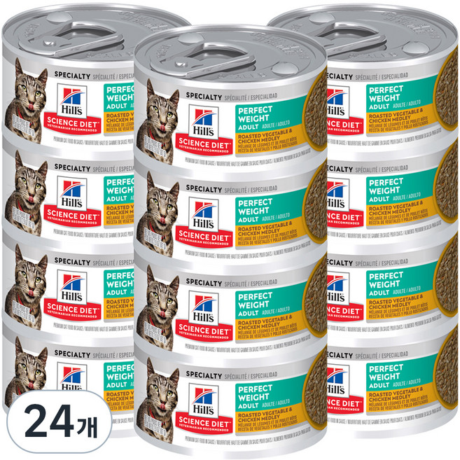 힐스사이언스다이어트 어덜트 고양이 퍼펙트 웨이트 스튜 습식사료, 닭+야채, 82g, 24개