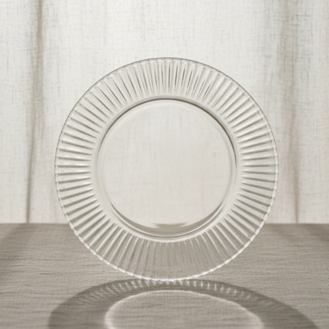 브릿지몰 원형 유리접시 플리츠 라운드 플레이트, 투명, 1개