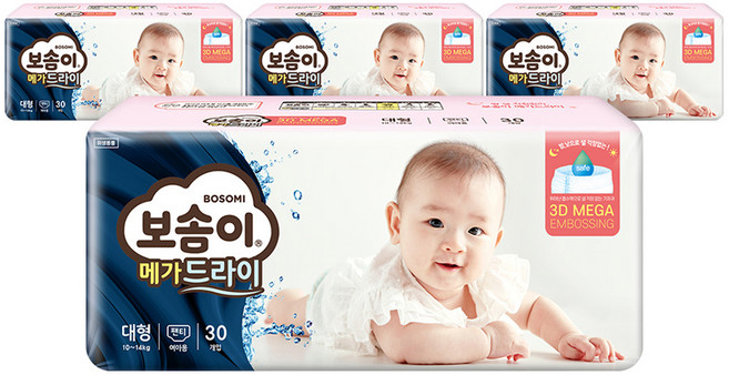 보솜이 메가드라이 팬티형 기저귀 여아용, 대형(L), 120매