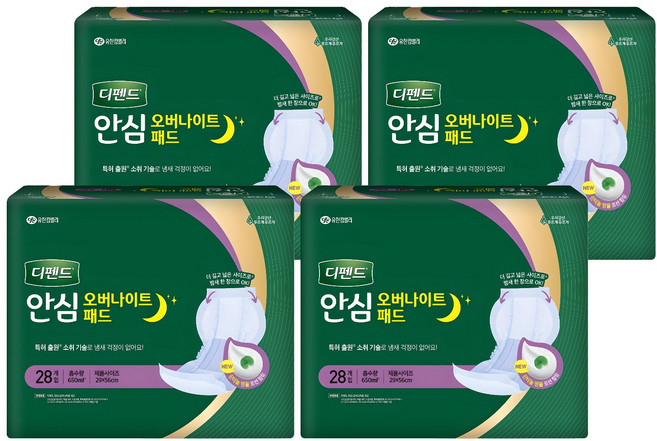 디펜드 남녀공용 안심 오버나이트 패드 성인기저귀, 28개입, 4개