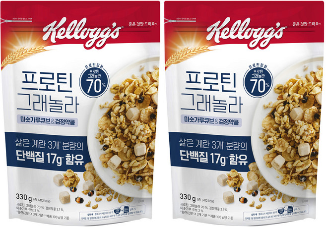 켈로그 프로틴그래놀라 미숫가루앤검정약콩, 2개, 330g