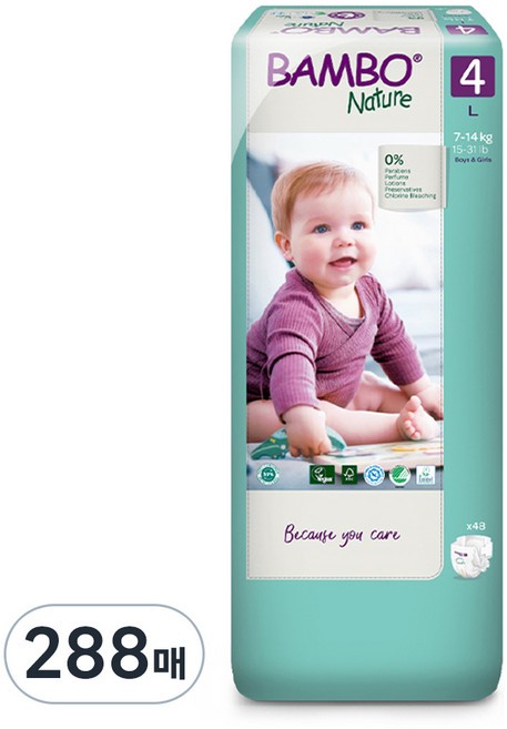 밤보네이처 그린 대용량 밴드형 기저귀 아동용, 대형(L), 288매