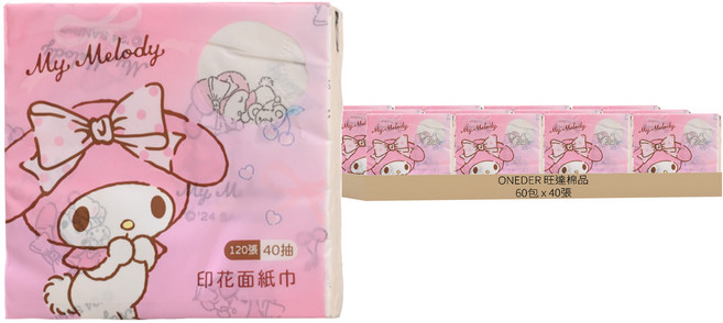 ONEDER 旺達棉品 三麗鷗家族印花紙手帕, 1包, 60包