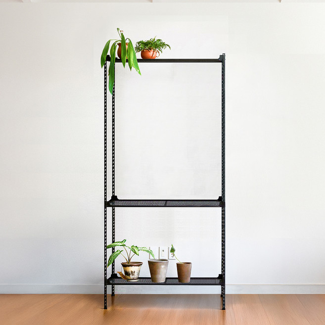 아임랙 조립식 철제 녹방지 화분 슬림랙 + 휨방지보강대 3p 세트 800 x 400 x 1800 mm, 무드블랙, 3단