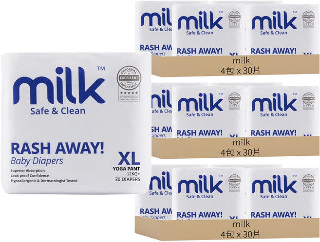 milk 鎖水芯牛奶尿布 褲型 12kg以上, 360片, XL