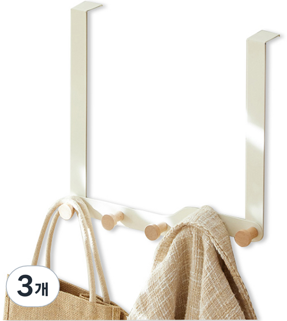 레디박스 공간활용 우드 문걸이 도어행거 후크 5구 30cm, 화이트, 3개