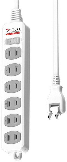 iPlus 保護傘 1切6座2P延長線 6尺, 1.8m, 白色, 1條