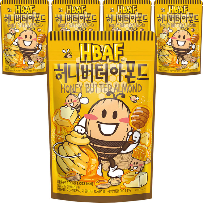 HBAF 허니버터 아몬드, 190g, 5개