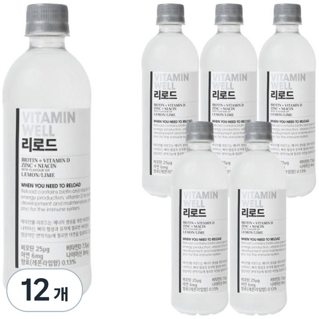 비타민웰 리로드 비타민음료 레몬 라임맛, 12개, 500ml