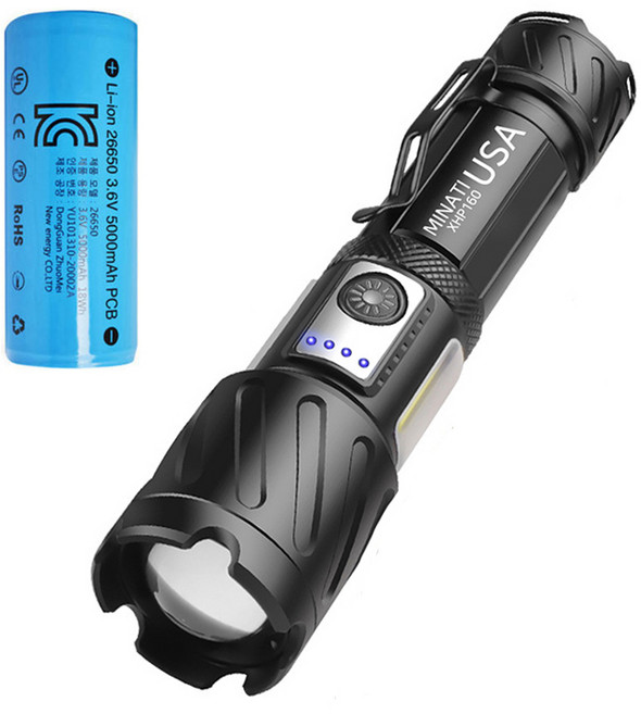미나티 뉴엔 J78W XHP160 충전식 LED후레쉬 휴대용손전등 5000mAh풀세트, 1세트, 블랙