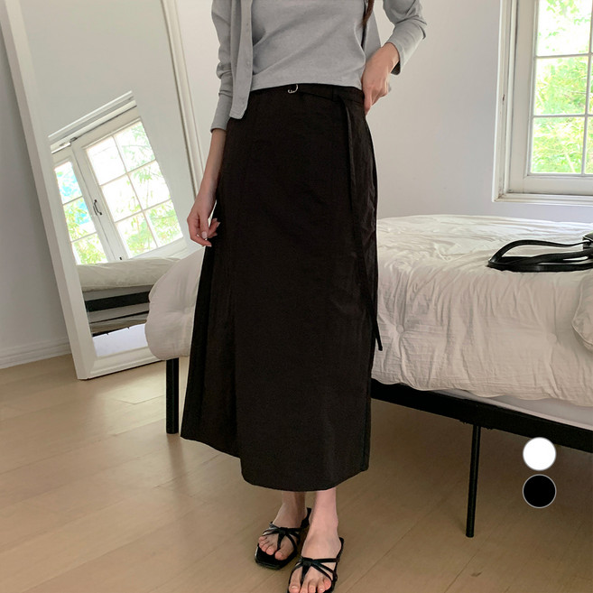 아피나르 여성용 세미 A라인 벨티드 롱스커트