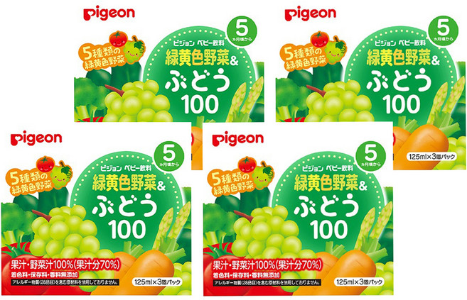 Pigeon 貝親 黃綠色蔬菜葡萄飲料, 125ml, 12個