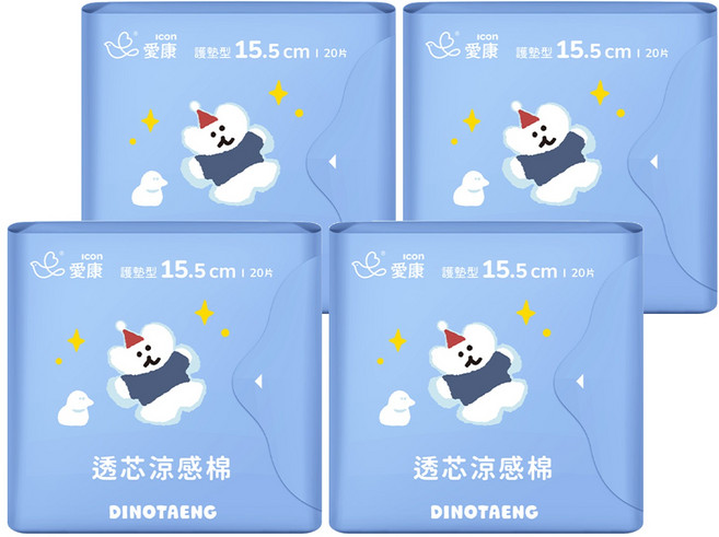 icon 愛康 透芯涼感棉護墊 DINOTAENG特別款, 15.5cm, 20片, 4包, 15.5cm