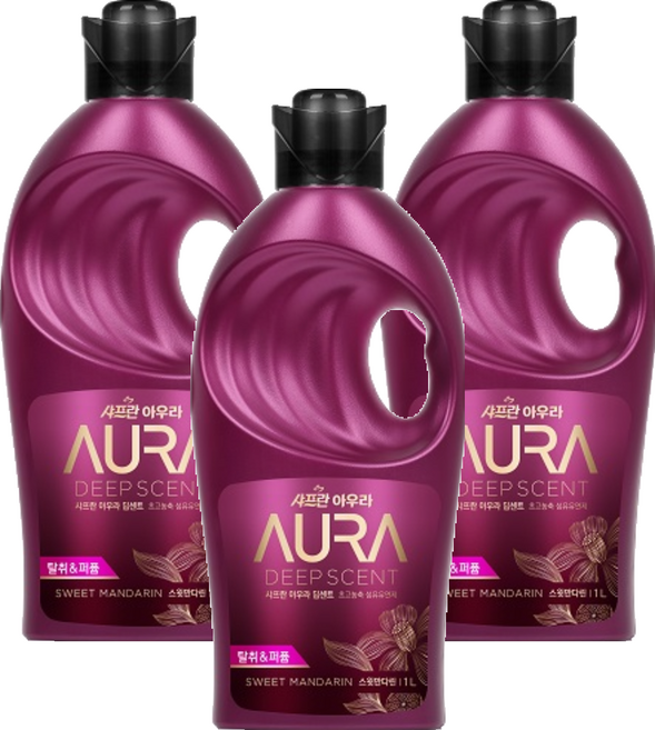 아우라 딥센트 초고농축 섬유유연제 스윗만다린 본품, 1L, 3개